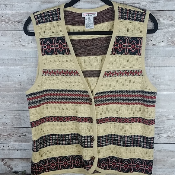 Talbots, Black, creme and red sweater vest, Sz M - Picture 5 of 9